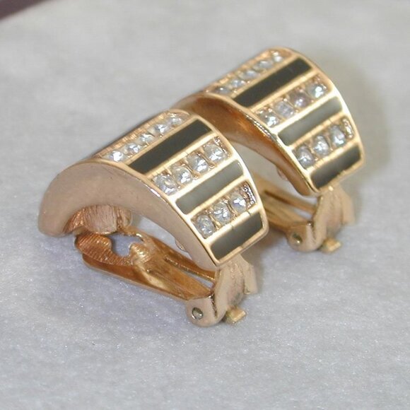 Authentic Christian Dior earrings gold plated 18K w crystals and Enamel - Picture 13 of 14